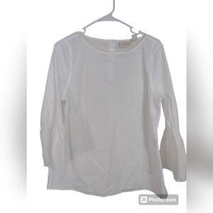 Chico's No Iron White Cotton Top With Bell Sleeves Size Medium Angelcore Classic